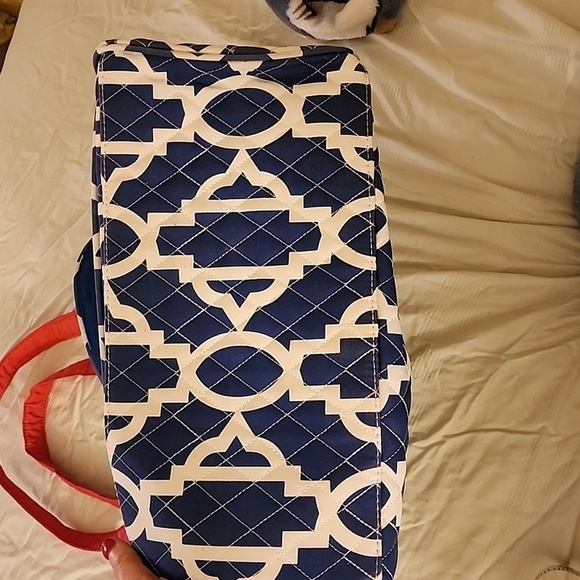 Nwot Emma and Chloe tote blue/white lattice  retro colors preppy zip pockets - Picture 4 of 11